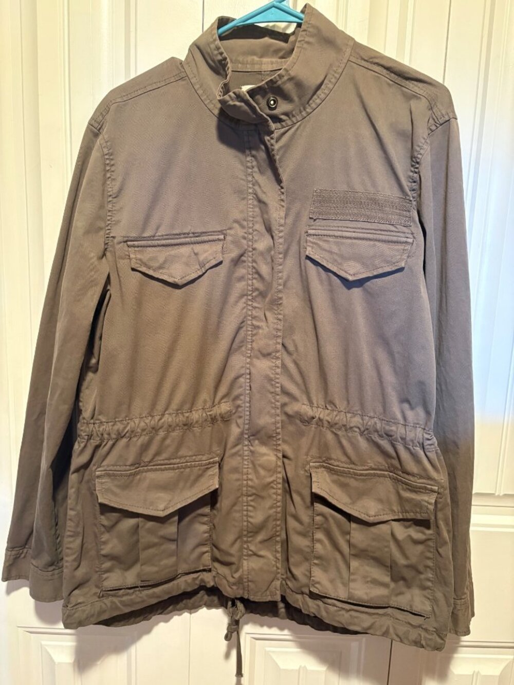 Hinge Women's Army Olive Green Utility Military Style Jacket Cargo Size Large
